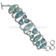 Larimar And Sky Blue Topaz Gemstone 925 Sterling Silver Bracelet